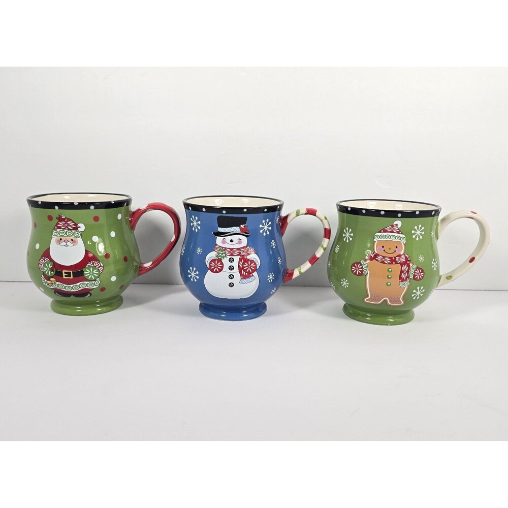 Set of 3 Temptations Christmas Winter Whimsy Mugs Santa Snowman Gingerbread 16oz